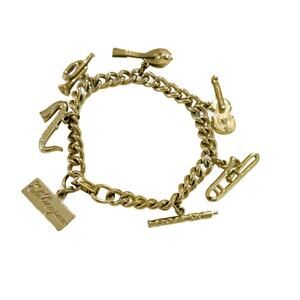 1960s Music Charm Bracelet, Vintage Italian, Gold Tone Instrument Bracelet Gift